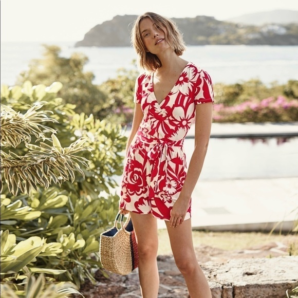 Boden Red Floral Short Romper Plus size 14 - Picture 1 of 6